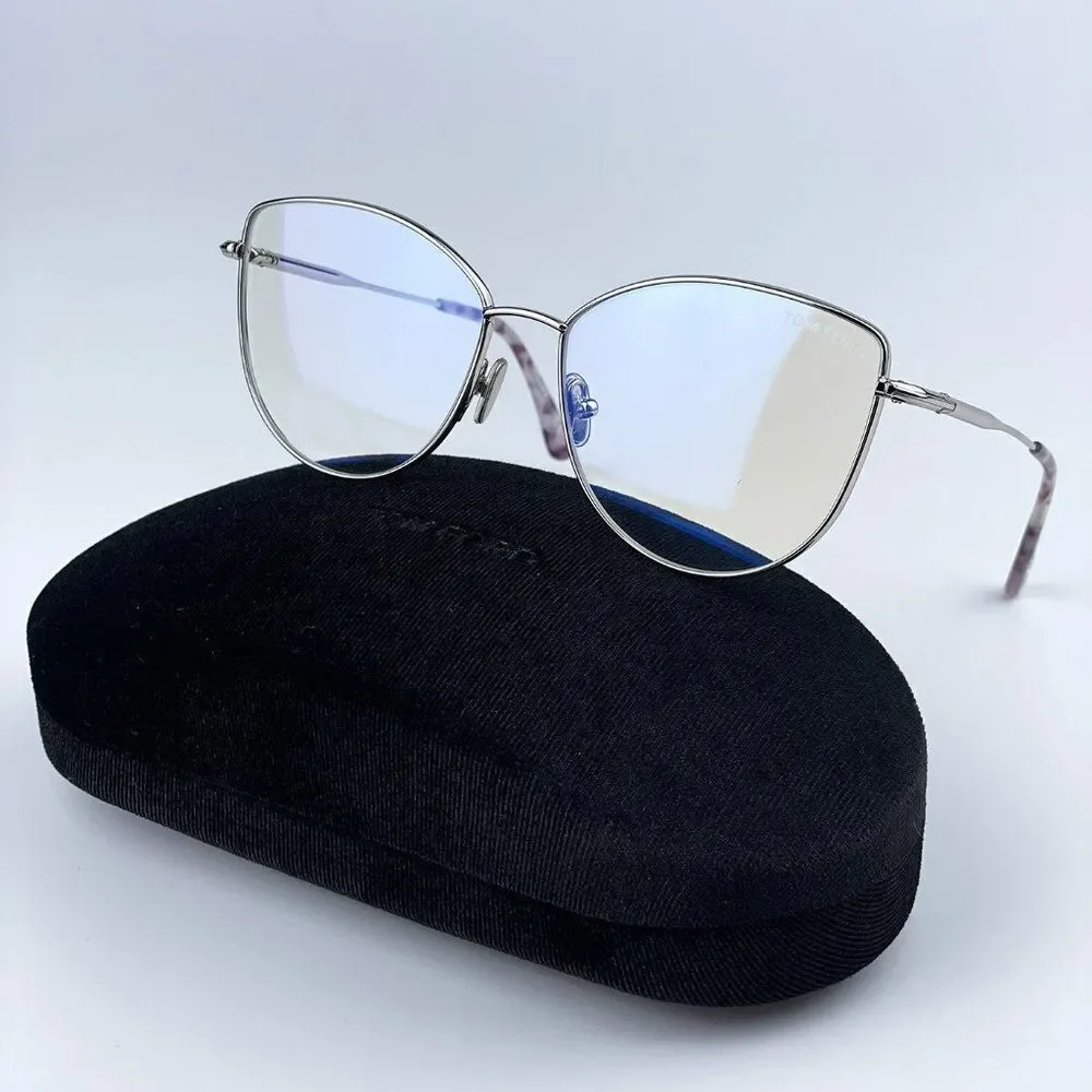 NEW Tom Ford TF5667-B 016 Palladium Blue Block Women Cat Eye Eyeglasses